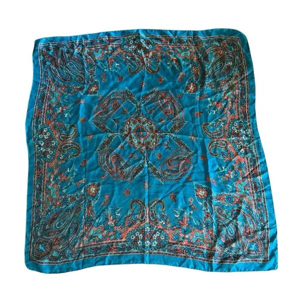 100% Pure Silk Floral Paisley Scarf in Teal Green & Rose Pink Made In India - Picture 1 of 6